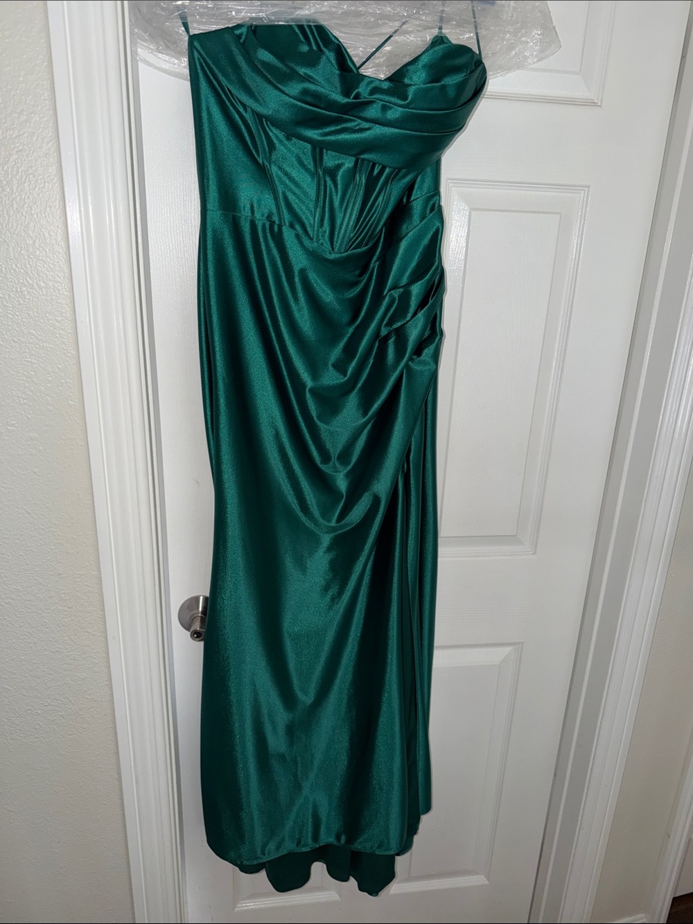 Emerald Green Satin Evening Dress